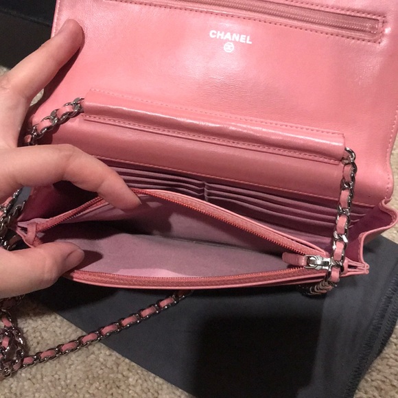 Chanel Pink Camellia Lambskin Wallet On Chain WOC - Picture 6 of 7